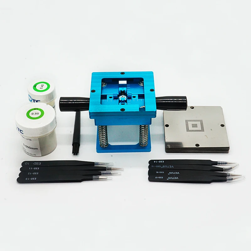 BGA Reballing Kit with Hand Shank BGA Tin Fixture BGA Reballing Kit 90*90mm Universal Bga Stencil Holder Jig