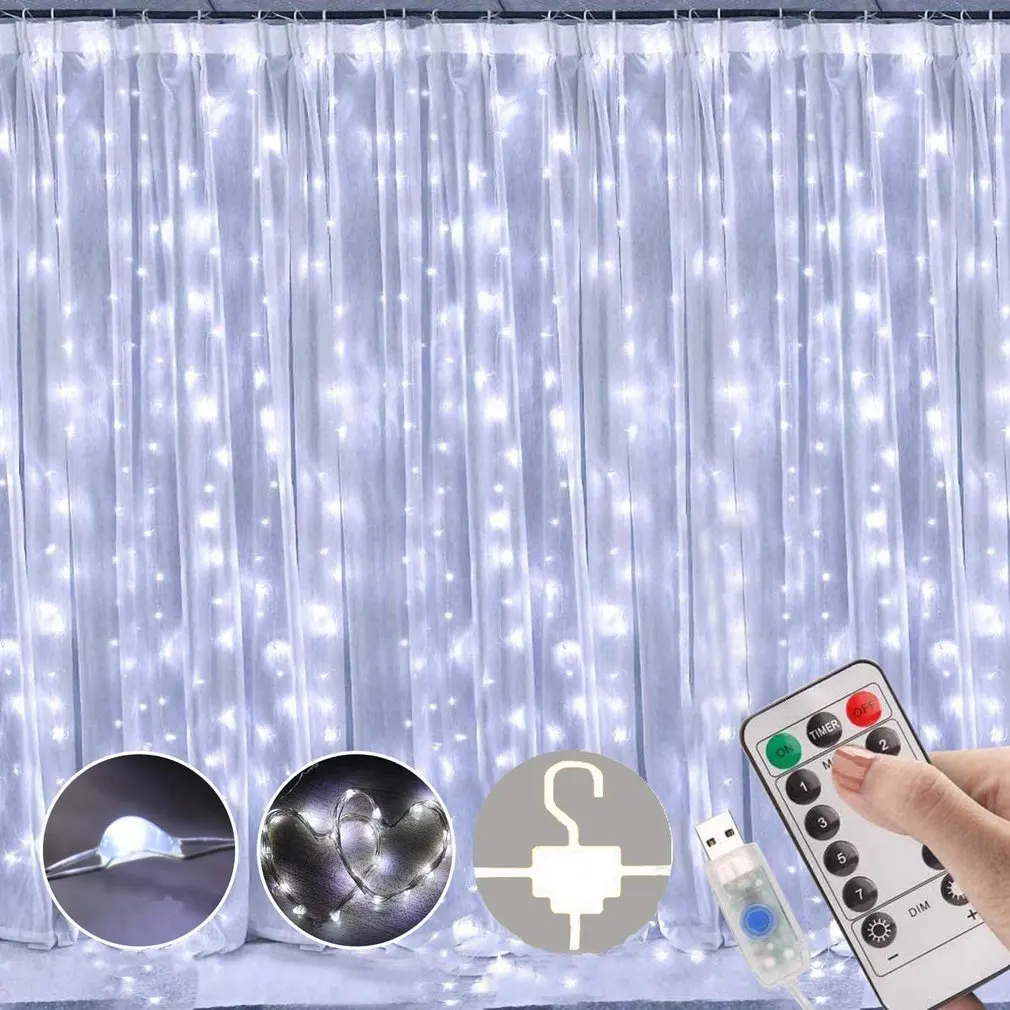 

LED String Lights Christmas Decoration Remote Control USB Wedding Garland Curtain 3M Lamp Holiday For Bedroom Bulb Outdoor Fairy
