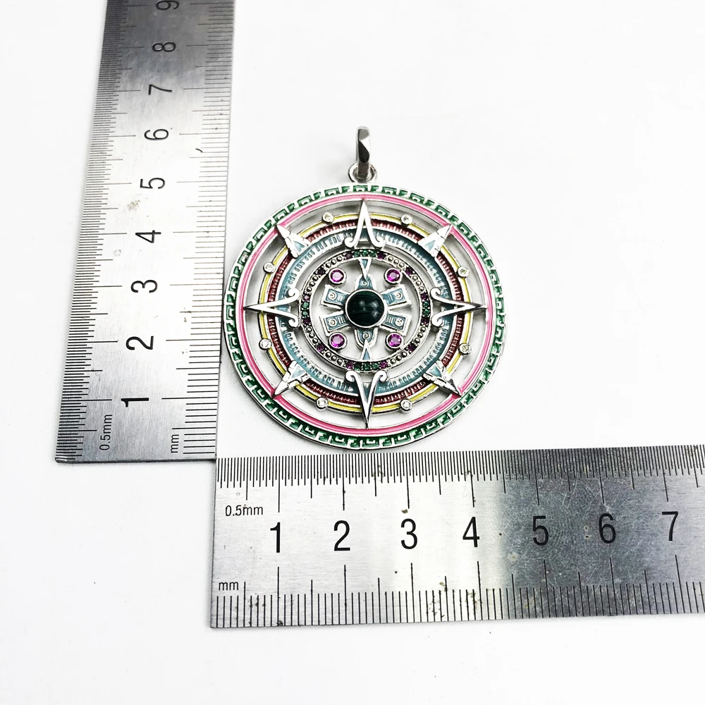 Pendant Aztec Amulet 925 Sterling Silver Colorful Zirconia Fine Women Jewelry Accessories Fit Necklace Ethnic Protection Gift