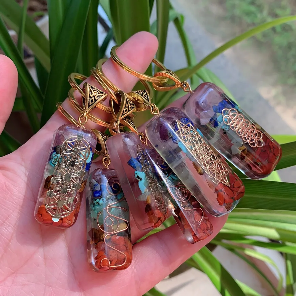 7 Chakras Orgone Pendulum Keychain Energy Orgonite Crystal Stone Healing Amulet Key Clasp for Car Meditation Reiki OM Lucky Gift