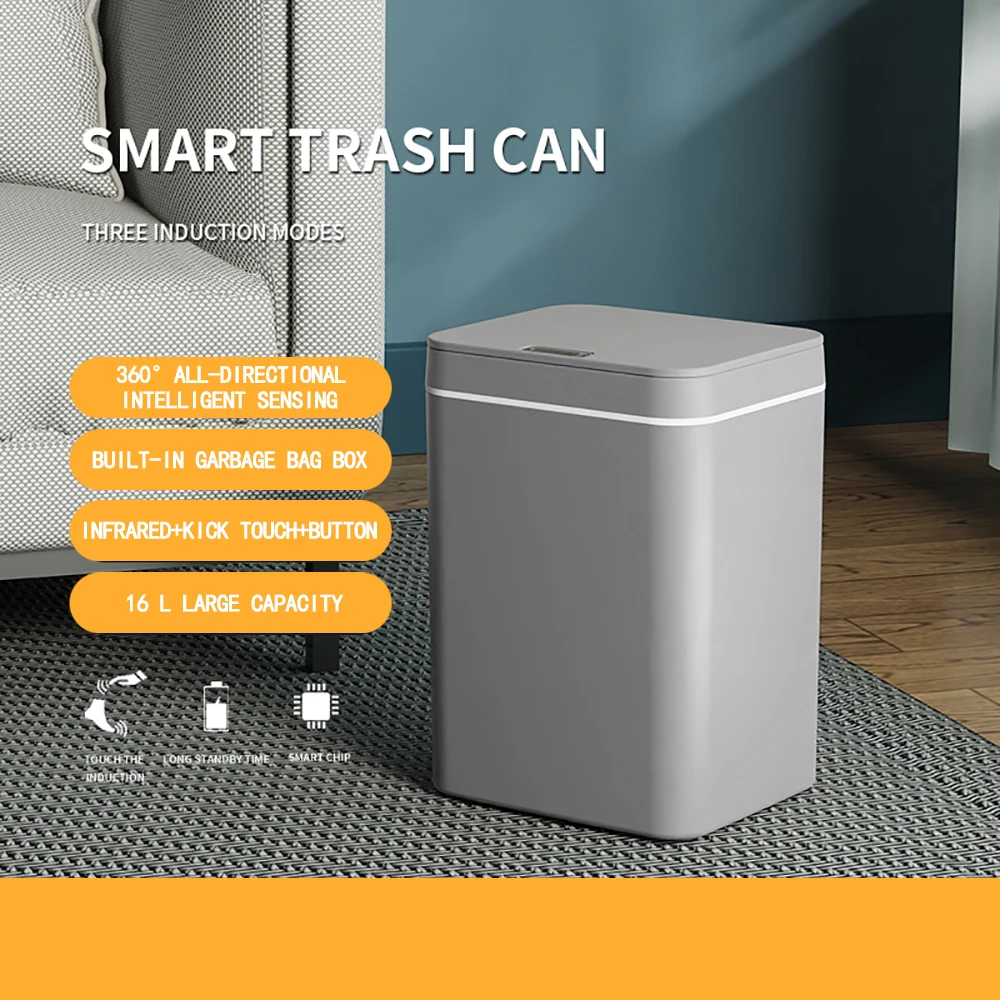 DQOK Smart Induction Trash Can Automatic Dustbin Bucket Garbage Bathroom for Kitchen Electric Type Touch Trash Bin Paper Basket