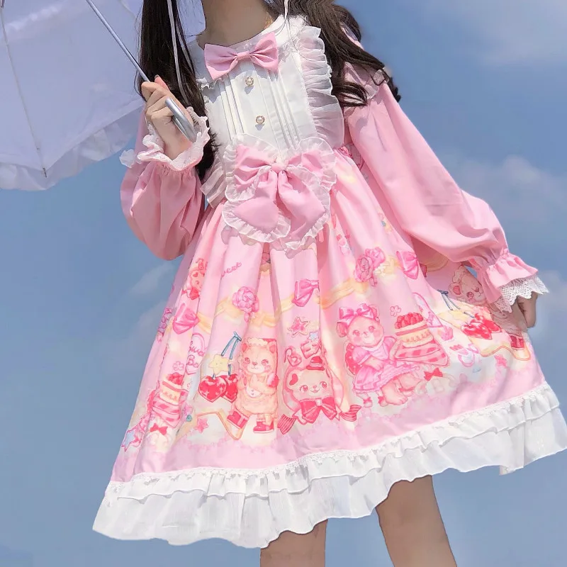 Giapponese Kawaii carino vestito donna morbido Vintage quotidiano dolce pizzo principessa Lolita senza maniche morbido ragazze gotico Cosplay