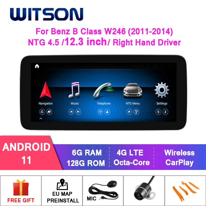 

WITSON Android 11 12,3 ''автомобильный большой экран gps для MERCEDES-BENZ B класса W246 B180 B200 B220 B250 B260 6 + 128 ГБ NTG 4,5 навигация