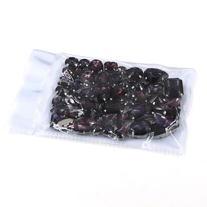 Sell at a loss! 50pcs/bag high quality mixed shape deep purple glass crystal sew on claw rhinestones diy clothing accessories
