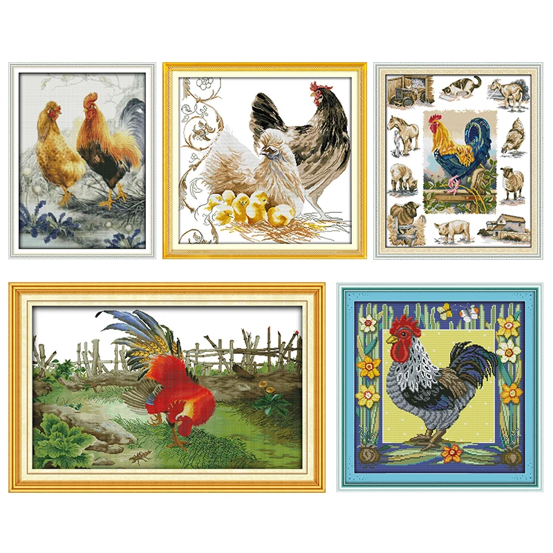 

Joy Sunday Embroidery Needlework Thread Cross Stitch Kit Stamped Chicken Family Gift DMC 11CT 14CT Print Handmade Counted Fabric