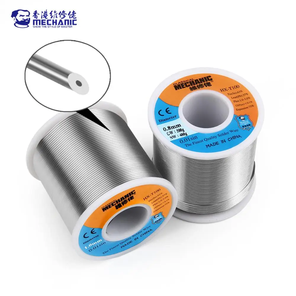 MECHANIC HX-T100 500g 63%/37% Mild Rosin Core 183℃ Melting Point 0.5-1.2mm Solder Tin Wire Welding Flux 1.0-3.0% Iron Cable Reel