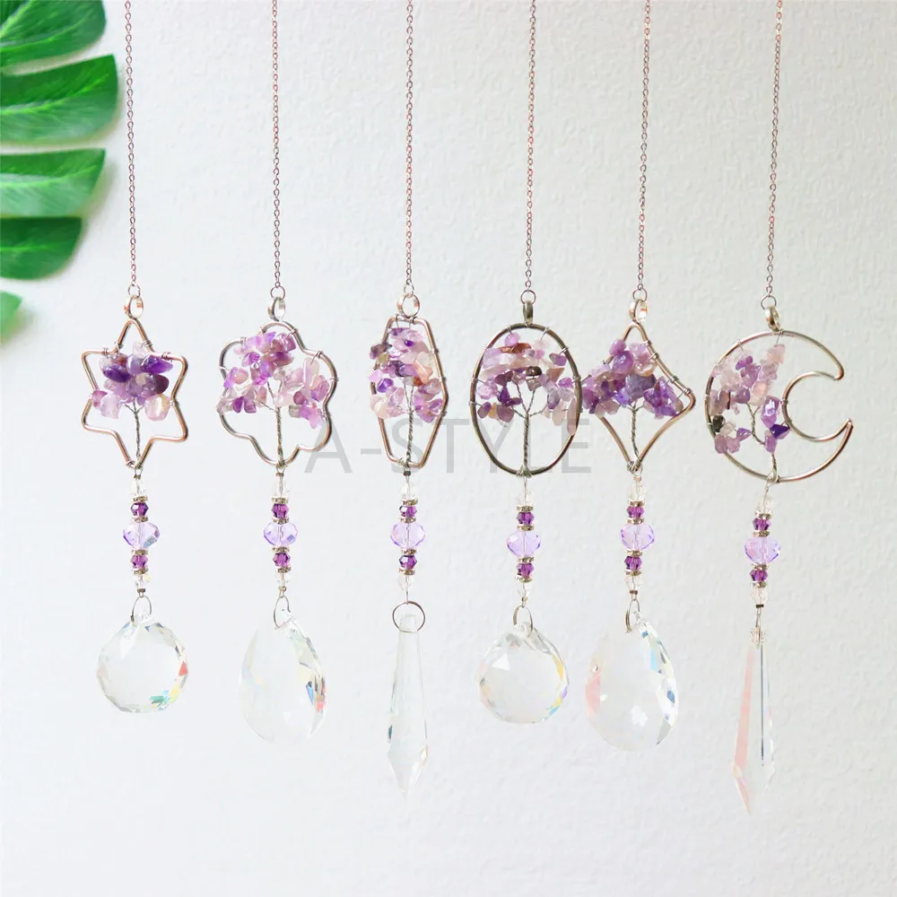 LEISI Rainbow Maker Crystal Tree of Life Suncatcher Healing Hanging Chakra Glass Pendant Decor for Home Window Car Garden