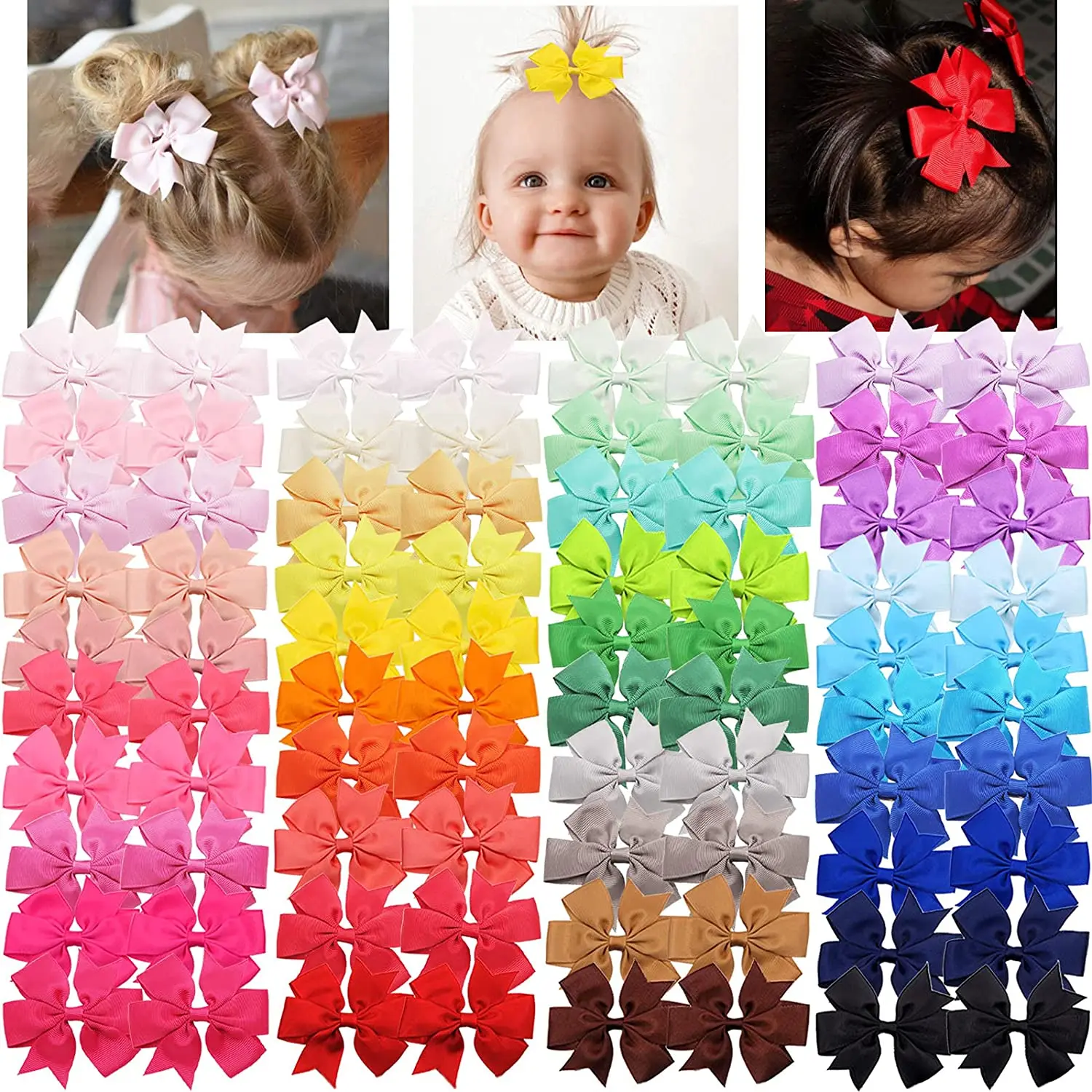 80Pcs Hair Bows for Baby Girls Toddlers Grosgrain Ribbon Ponytail Rubber band Kids Children's Hair Accessories