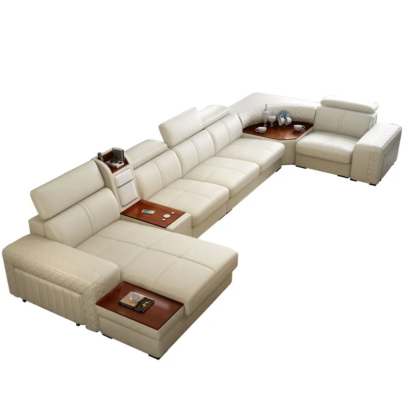 Leather sofa modern simple head cowhide living room size Huxing multi-functional leather leather sofa combination