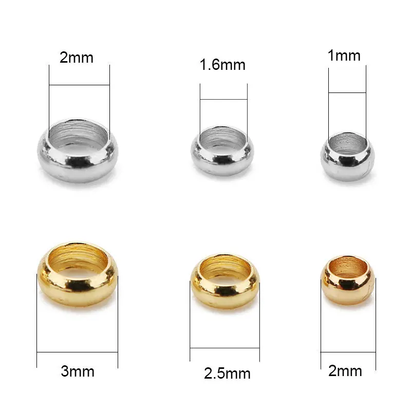 100pcs Round Stainless Steel Crimp End Stopper Beads 2 2.5 3mm Golden Color Loose Big Hole Beads For Diy Bracelet Jewelry Making