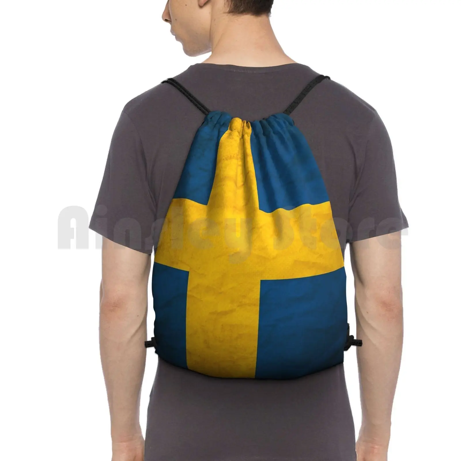 Sweden Flag In Used Look Backpack Drawstring Bags Gym Bag Waterproof Sweden Scandinavia Stockholm In Sweden In Europe