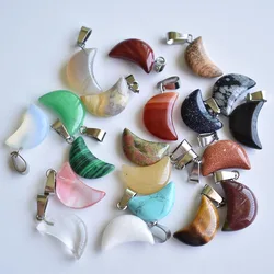 High quality assorted natural stone crescent moon shape charms pendants for DIY jewelry making Wholesale 50pcs/lot free