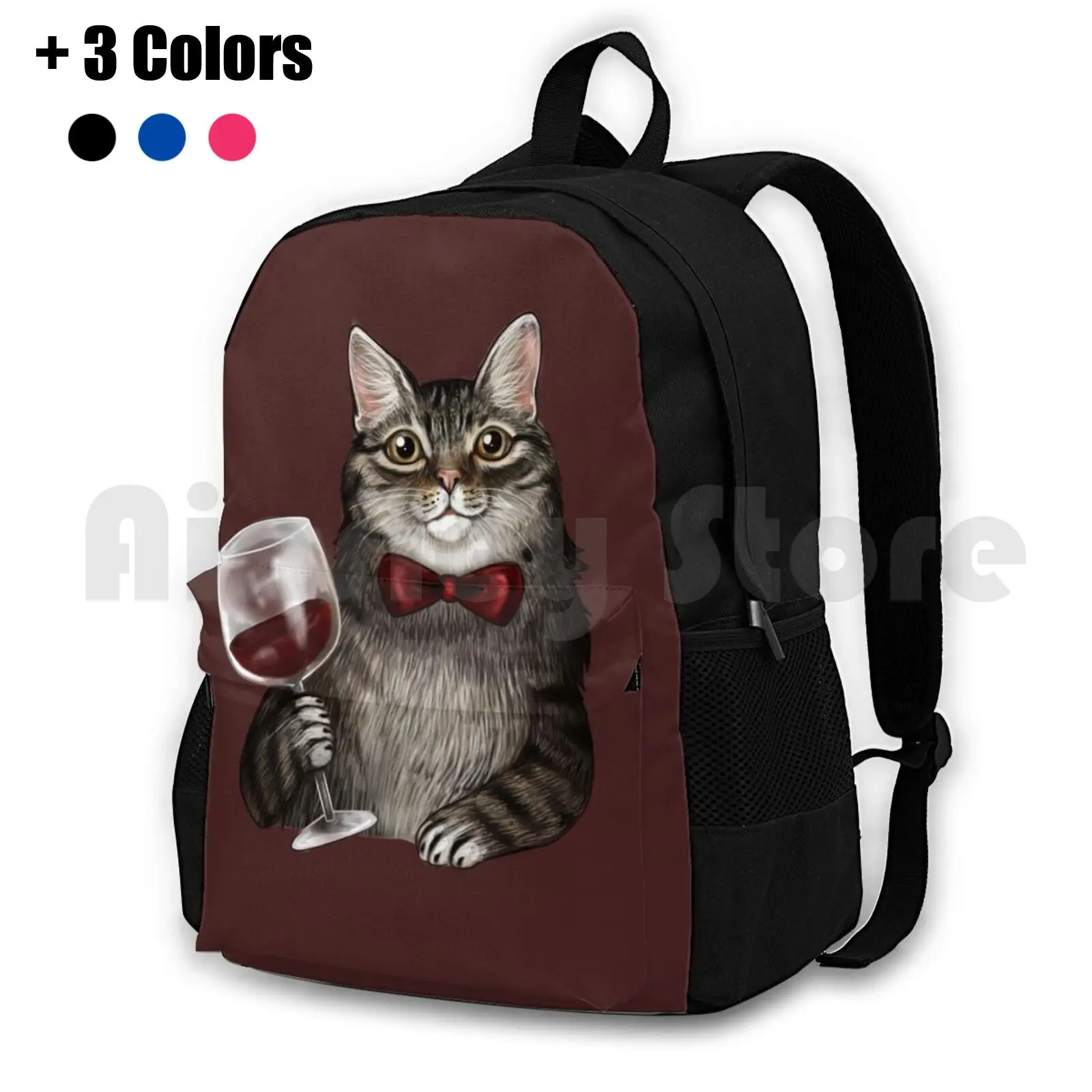 Wine Cat Grey Tabby Outdoor Hiking Backpack Waterproof Camping Travel Grey Cat Wine Red Wine Classy Cat Nyan Nyan Wine For Cats