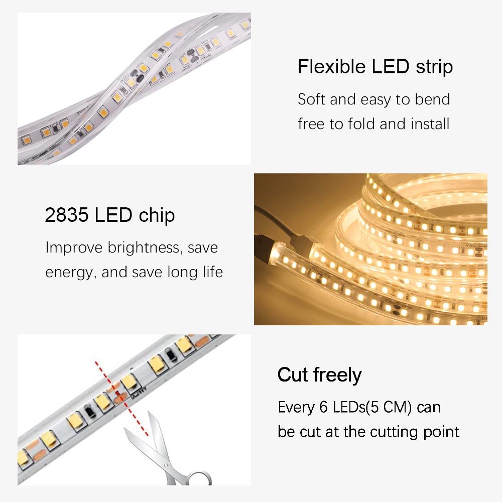 SMD2835 LED 스트립 조명, 유연한 LED 테이프 리본, 120LED/m, IP67 방수 스트라이프 스트링, 화이트, 내추럴 화이트, 4000K/웜, 12V, 24V