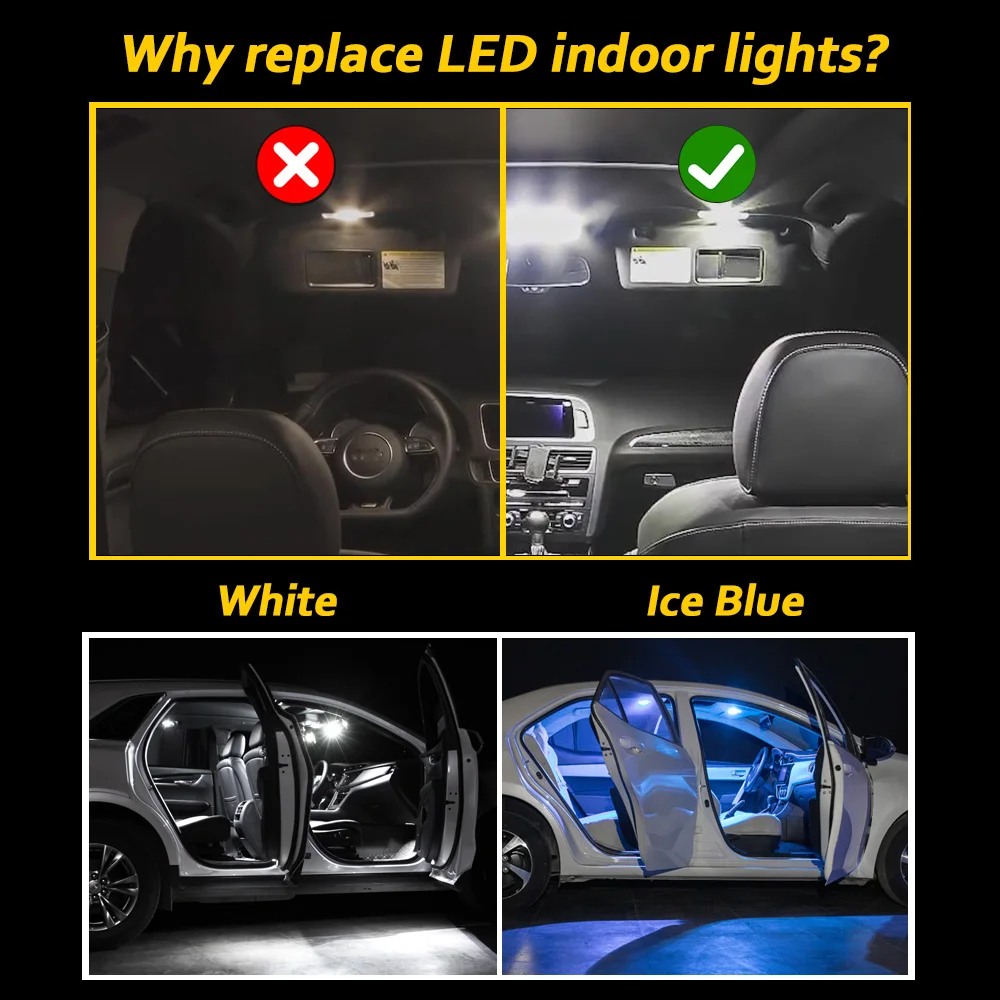 MDNG 7Pcs LED Interior Map Dome Reading Light Kit For Fiat 500 2007- 2014 2015 2016 2017 2018 2019 2020 2021 2022 2023 Car Bulbs