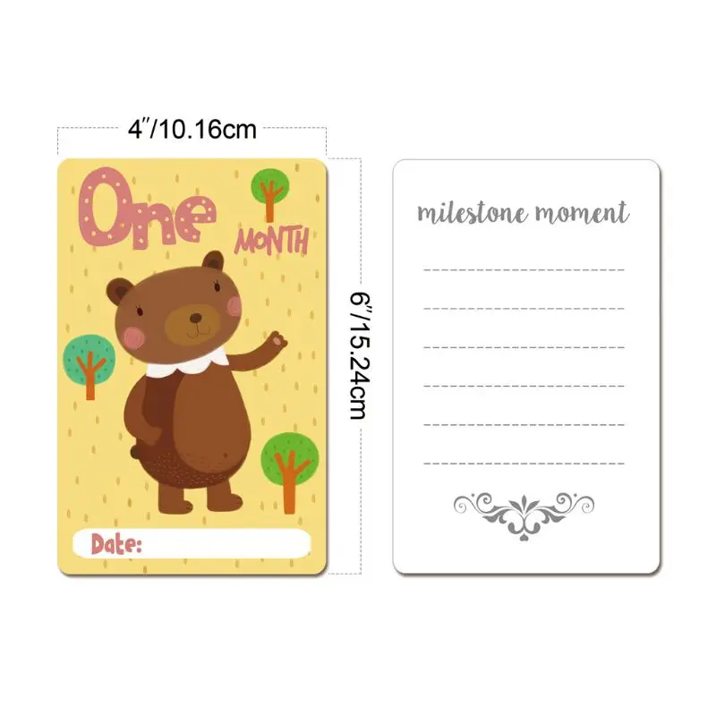 12 Sheet Cute Cartoon Animal Stickers Milestone Photo Sharing Cards Gift Set Baby Age Cards Newborn Photography Props