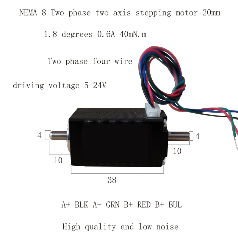 Eixo Duplo Motor Deslizante 20byg38 20bygh38 0.6a 40m. nm Híbrido Stepping Motor Jl20sth380604b 1.8 ° 2-fase 20 mm 38 mm Nema8
