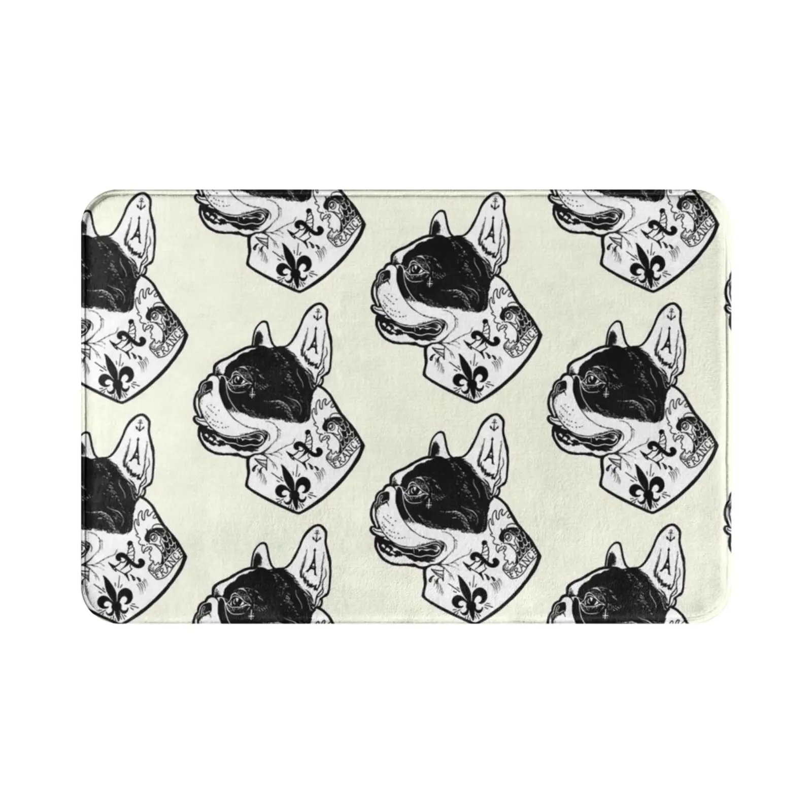 Tapis bouledogue français tatoué, coussin doux et antidérapant, bouledogue français, tatouage français, noir et blanc, chien canin