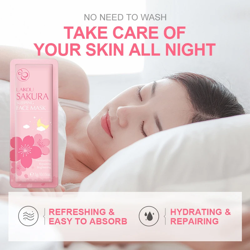 Cherry Blossom Face Skin Care Set Moisturizing Essence Collagen Face Cream & Face Serum & Facial Sleeping Mask Beauty Makeup Set