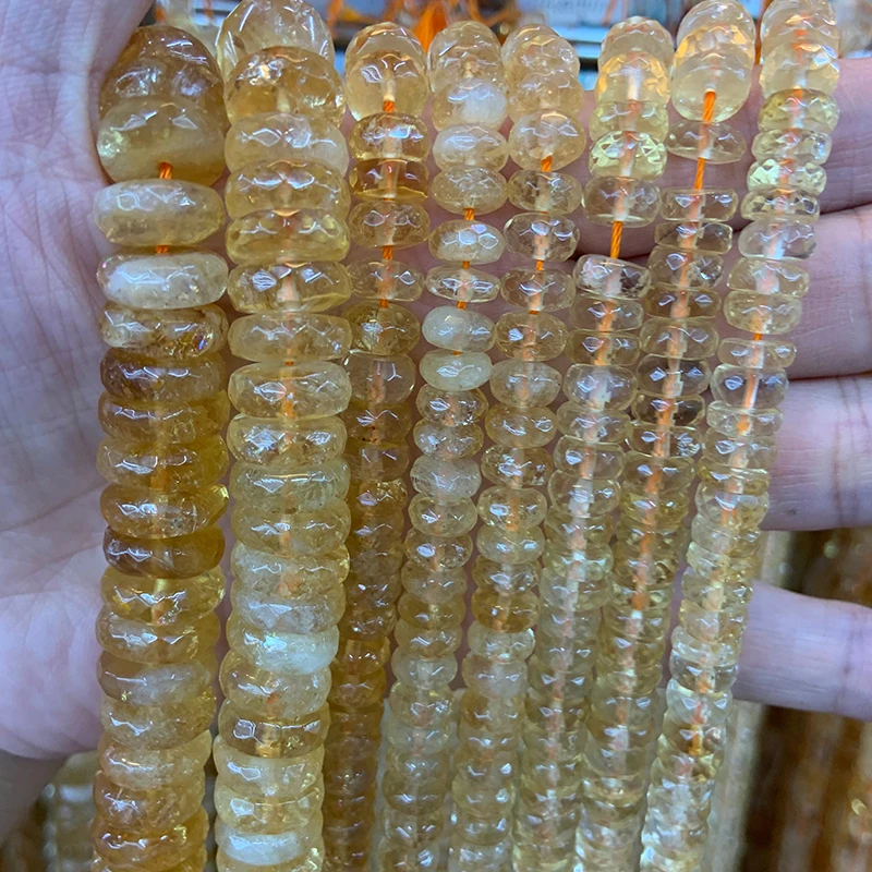 Natural Yellow Citrines Beads 15\'\' Faceted Rondelle DIY Quartz Loose Beads For Jewelry Making Women Beads Bracelet Necklace Gift