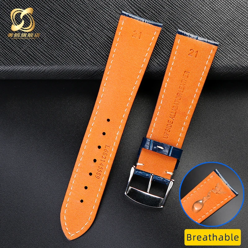 For layer cowhide Genuine Leather bracelet 19 21mm 22mm dark blue watch strap for Longines L29094920 watchband wristwatches band