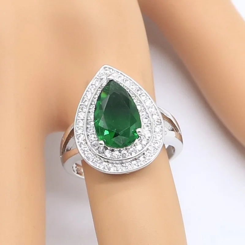 Anel de prata esterlina 925 esmeralda verde para mulheres festa de aniversário joias casamento vintage anéis femininos