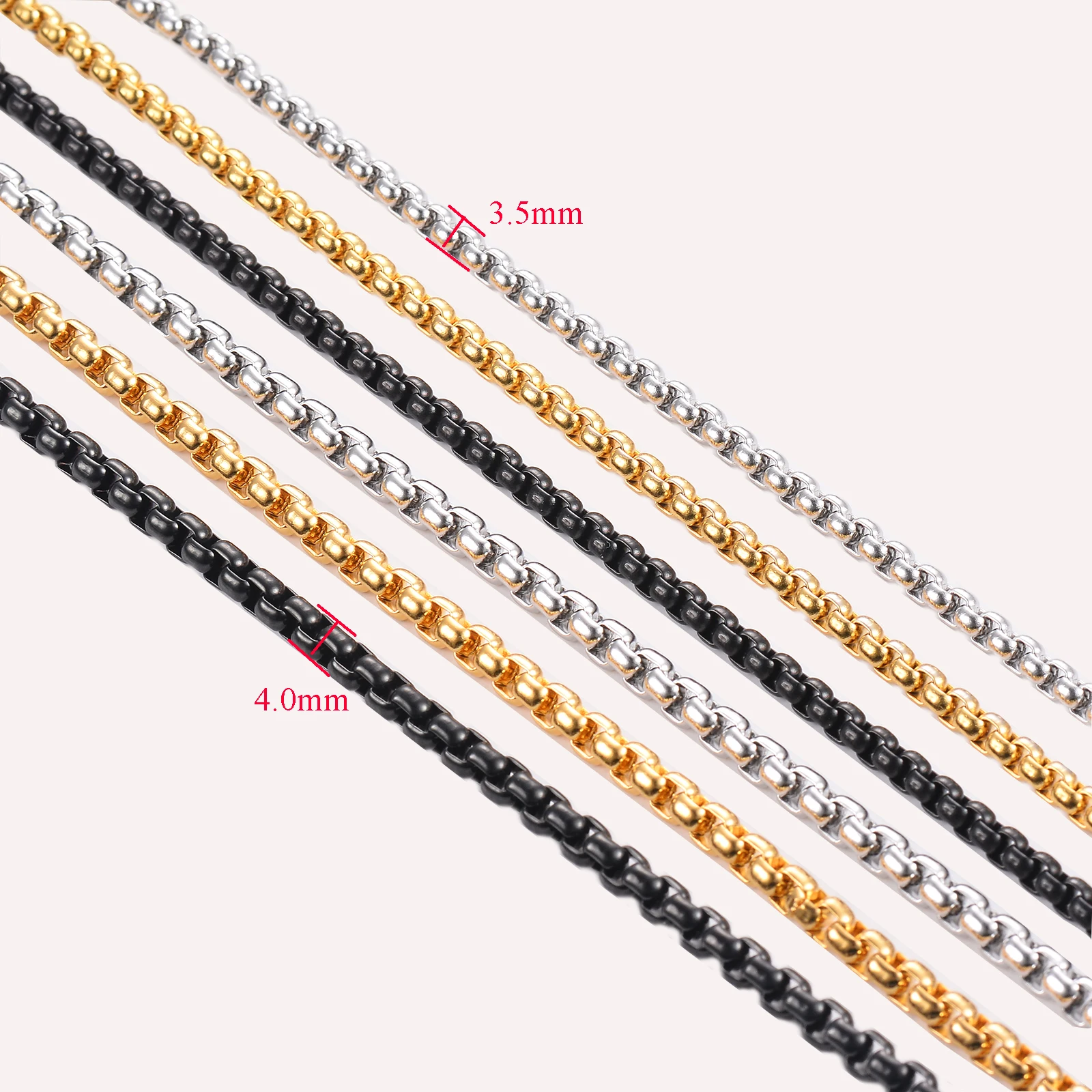 1 piece 3.5mm/4mm Stainless Steel Square Pearl Chain Necklace figaro chain necklace for Pendant Men Women Necklace Jewelry