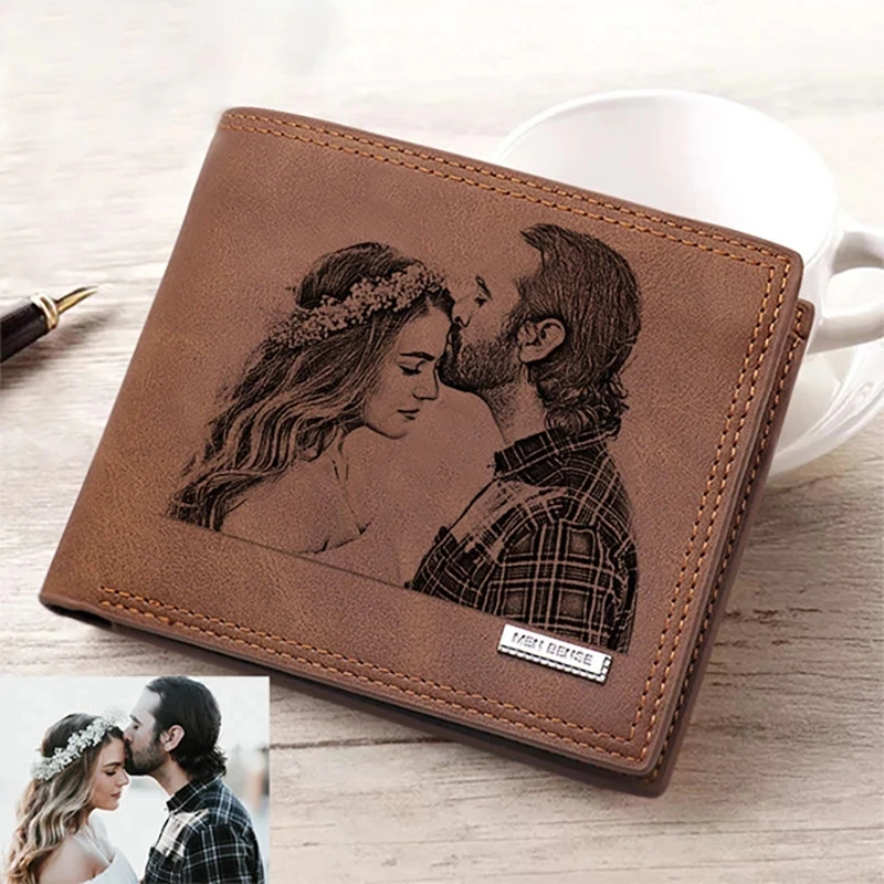 Picture Wallet Fashion Casual Short PU Frosted Multi-Card DIY Wallets Customized Engraving Photo Simple Purse For Men