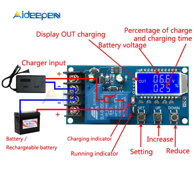Módulo de Controle de Carregador de Bateria de Lítio Controle de Carregamento Automático Placa de Controlador de Proteção de Sobrecarga 20a 30a 660v