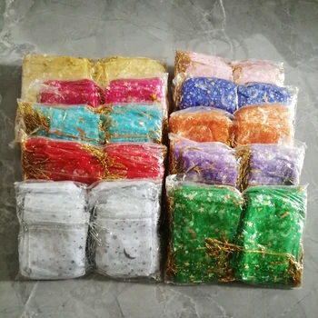 500szt Star Moon Organza Torebki na prezenty Mała torba na biżuterię Mini saszetka ze sznurkiem Torba do przechowywania biżuterii Torby ekspozycyjne