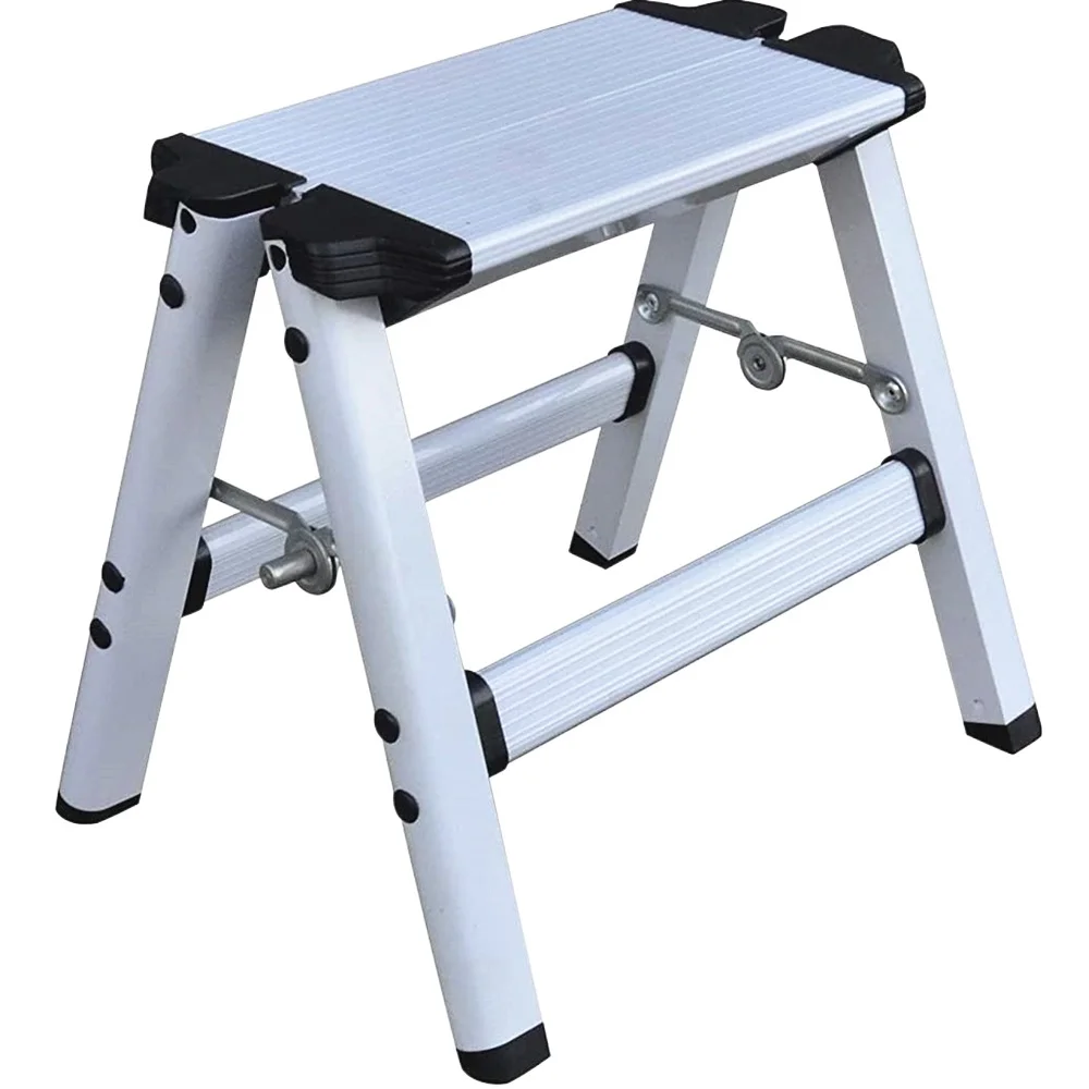 Aluminium Platform 2-Step Tool Folding Ladder Maximum 150KG Load Anti Slip Safety Double-sided with Thick Stairs