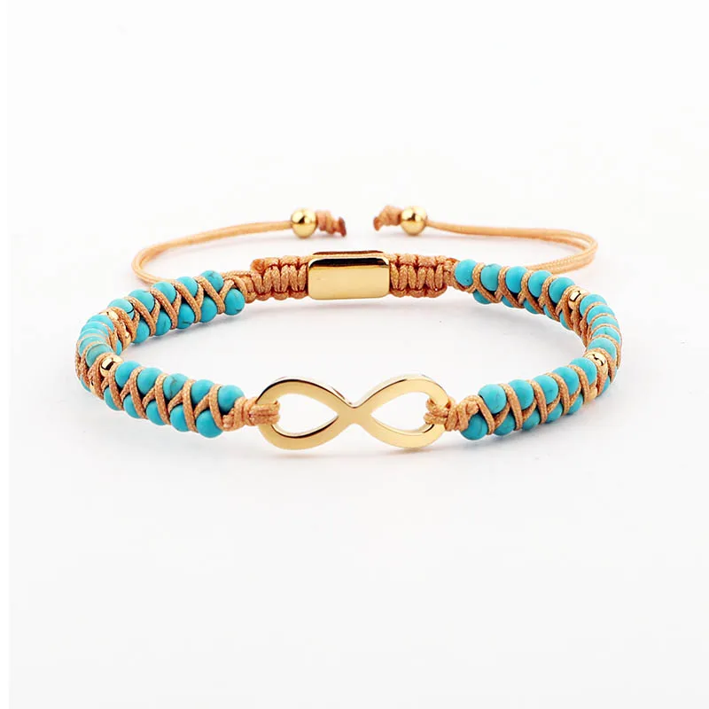 

High Quality Stainless Steel Infinity Charm Handmade Braided Turquoise Beaded Bracelet