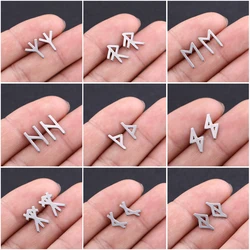 Viking Futhark Runes Stud Earrings Stainless Steel Earring for Women Men Amulet Nordic Vintage Jewelry Ear Accessories Aretes