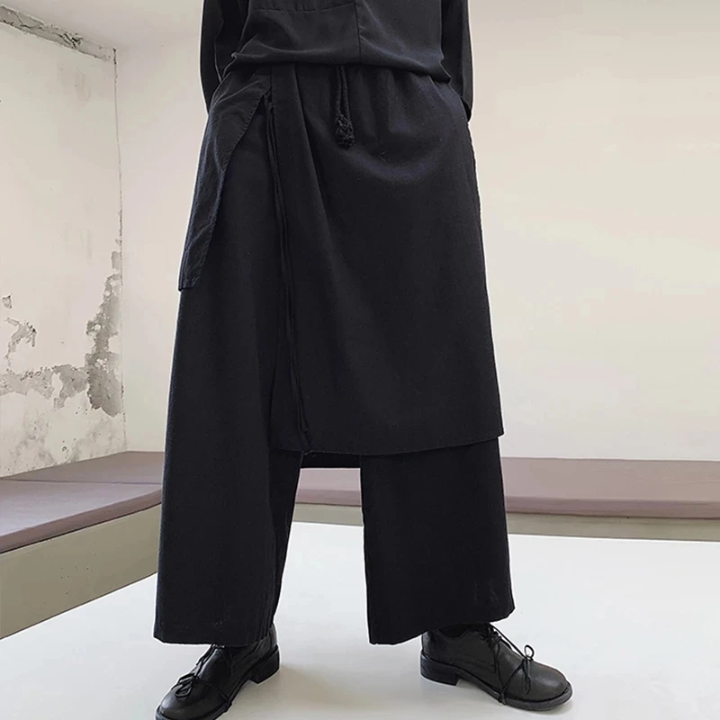 

Men's Wide Leg Pants Spring And Autumn New Personality Irregular Strap Design Dark Casual Loose Large Pants