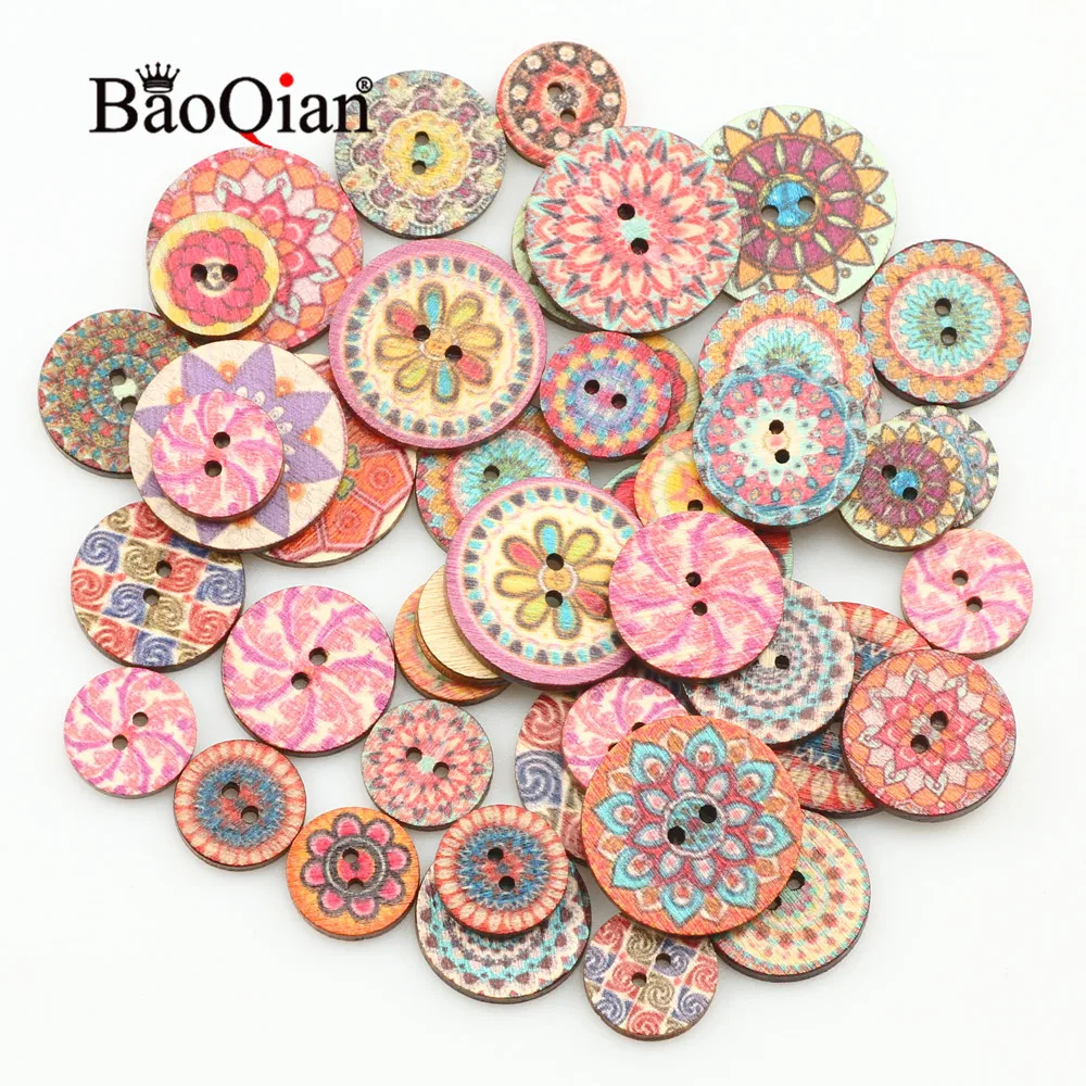 50pcs15-25mm Color Pattern Pattern Fashion Clothing Decoration Scrapbook Diy Wooden Home Sewing Button Accessories