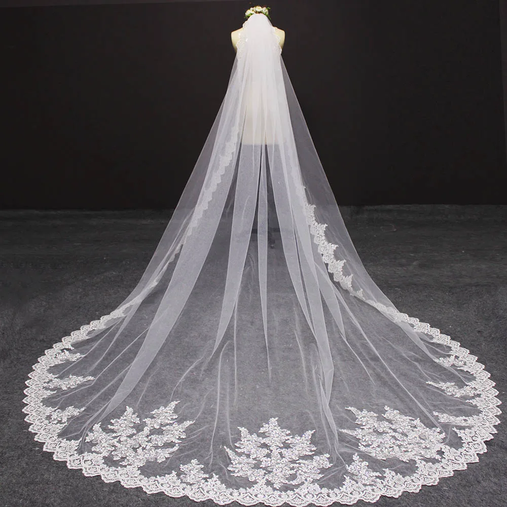 Voile de Mariage à une Couche de 3 Mètres de Haute Qualité, avec Peigne, Blanc Ivoire, pour Patients, Accessoires de Cathédrale