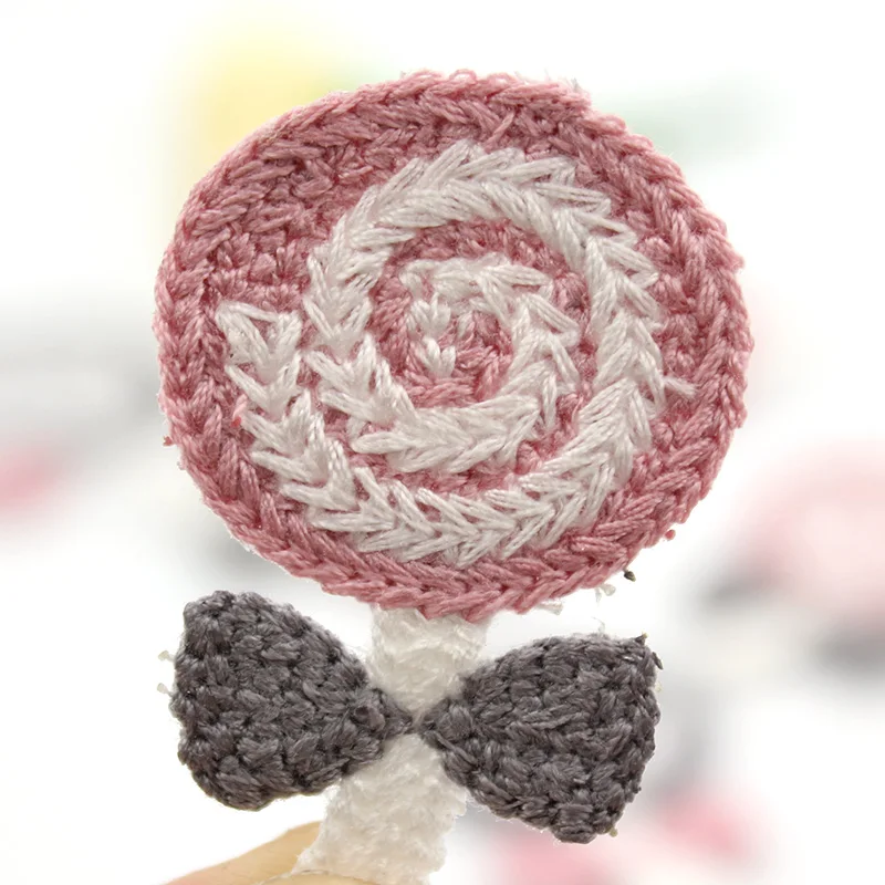 36Pcs 3*4.5cm Bowknot Lollipop Woolen Yarn Stick on Patches For Clothing Headwear Accessories Appliques Sewing Decor Crafts