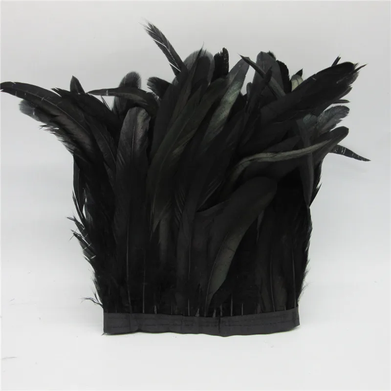 10 Yards/lot Black Rooster Tail Feathers Trims Trimming 10-12 Inches/25-30cm Feathers for Crafts Accessories Sewing Craft Dress