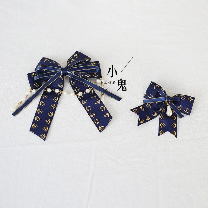 The Original dark blue Lolita Lolita headdress hairpin bead chain edge clip hairpin hairpin Lolita GanSe small objects