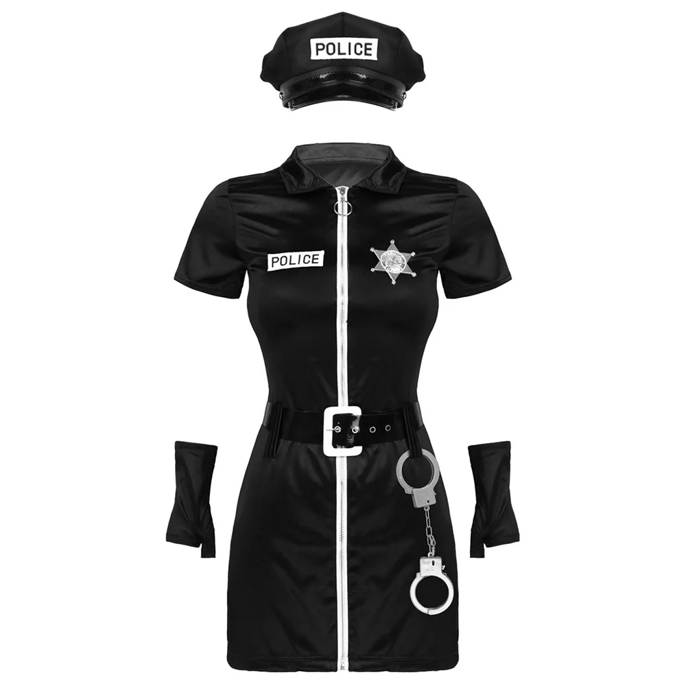 Hot Buy Black Sexy Police Costume Female Cop Officer Uniform Halloween Cosplay Adult Policewoman Fancy Dress