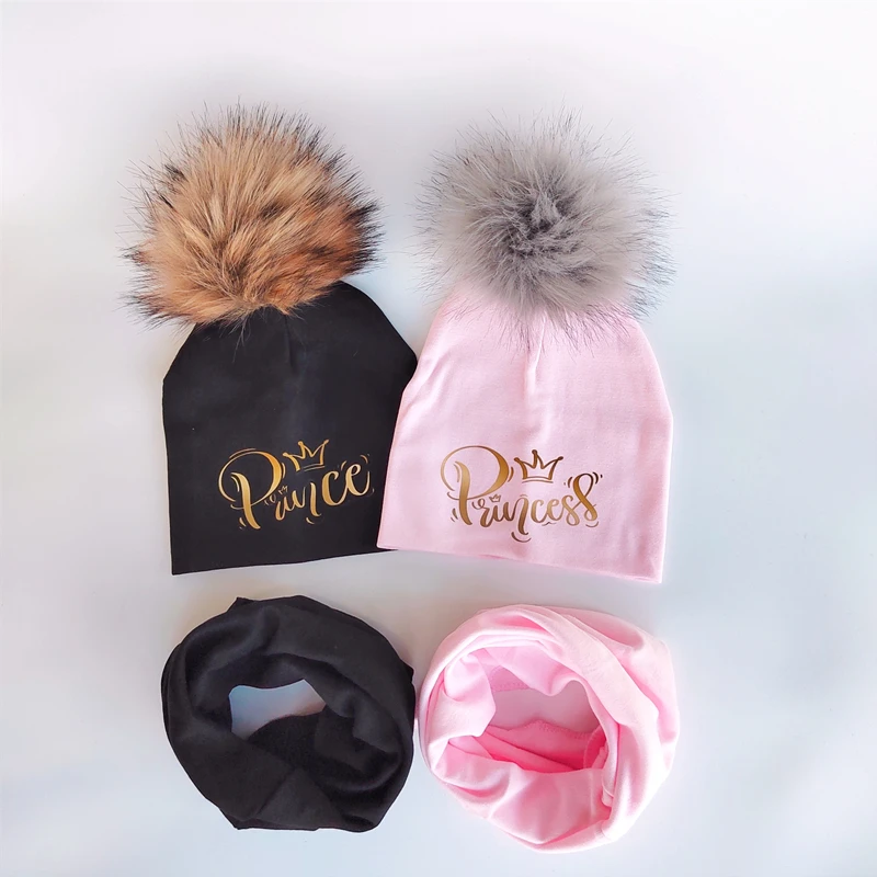 Czapki dla dzieci zestaw dla dziewczynek złoty list księżniczka korona księcia kapelusz chłopiec kapelusz kintted bawełna dzieci kołnierz szalik czapki Kid Beanie set
