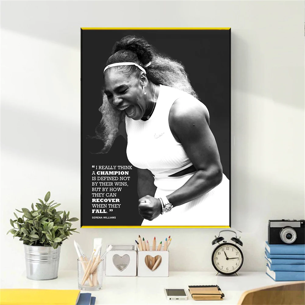 Sports Art Serena Williams Canvas Posters and Prints Wall Art Tennis Art Motivating Quote Painting for Gym Room Home Decor Gifts