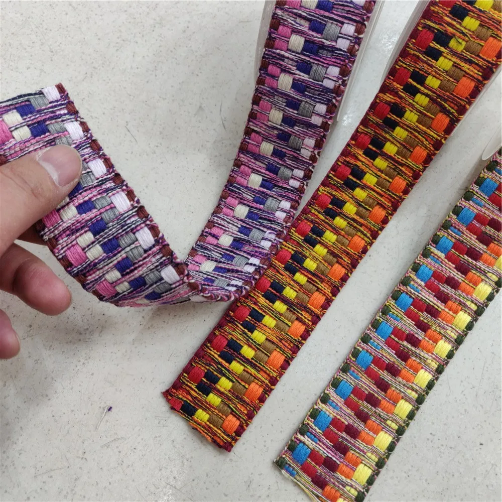 3.8 cm Wide Ethnic Strap Woven Webbing Fabric Thickness 2 mm Ribbons Tape Double Side Band Boho Accessories Gypsy Bag Straps