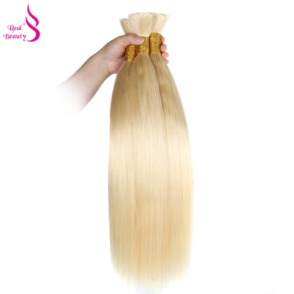 Real Beauty 613 Blond Straight Human Hair Bulk For Braiding No Weft Hightlight 100% Human Hair Extensions 45cm to 75cm