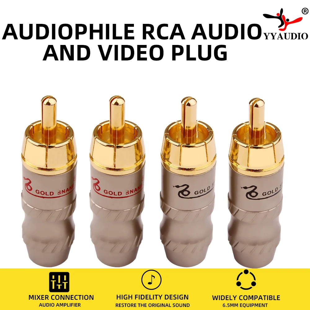 

YYAUDIO 4PCS SNAKE Gold-Plated Copper RCA Plug Audio Cable Speaker male Connector Lockable Adjustable Audio Plug Rca Male Plug