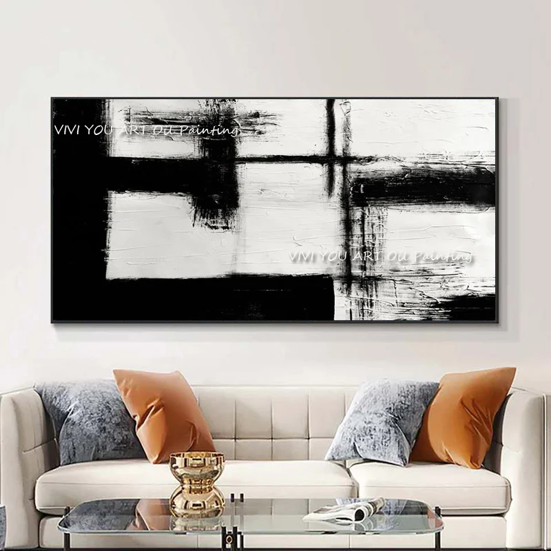 

The Best Black White Brush Simple Wall Art Canvas Handpainted Cuadro Modern Abstract Painting Wall Pictures for Living Room