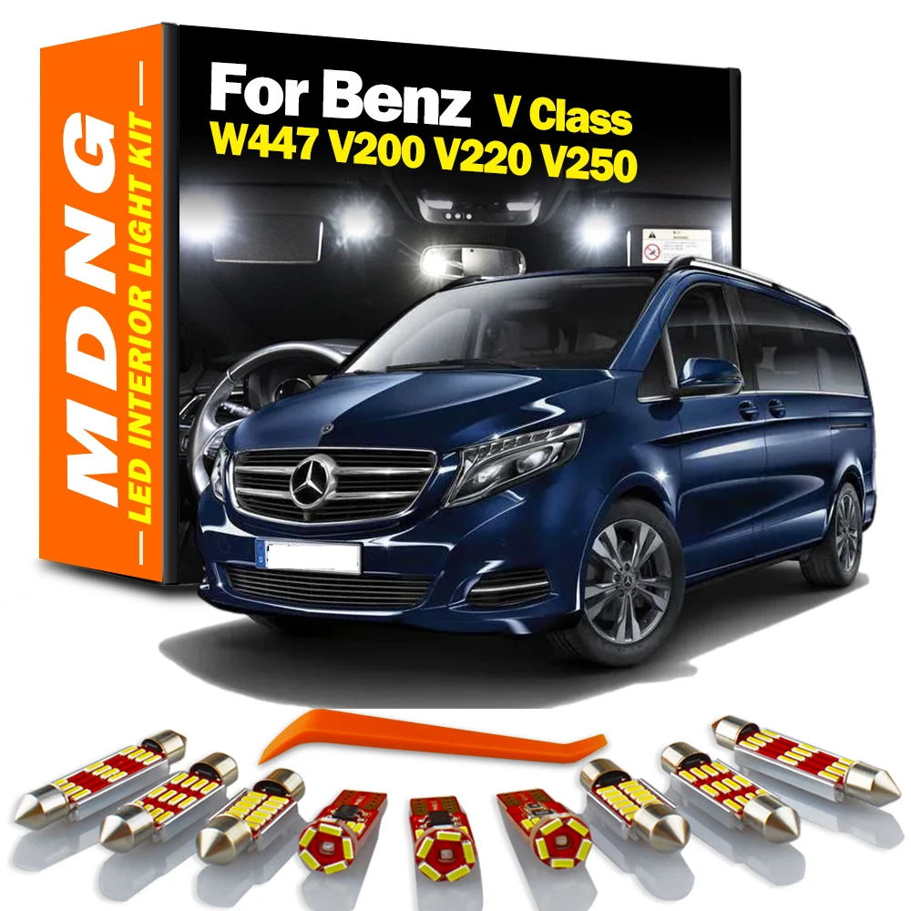 MDNG 19Pcs Canbus For Mercedes Benz V Class W447 V200 V220 V250 2015-2018 LED Interior Dome Map License Plate Light Kit Car Lamp