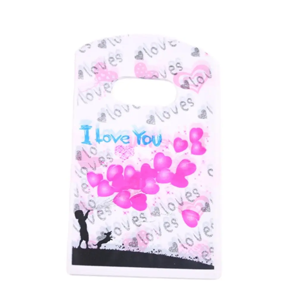 New Design Wholesale 50pcs/lot 9*15cm Small Birthday Gift Packaging Bags Plastic Mini Candy Bag with Pink Heart