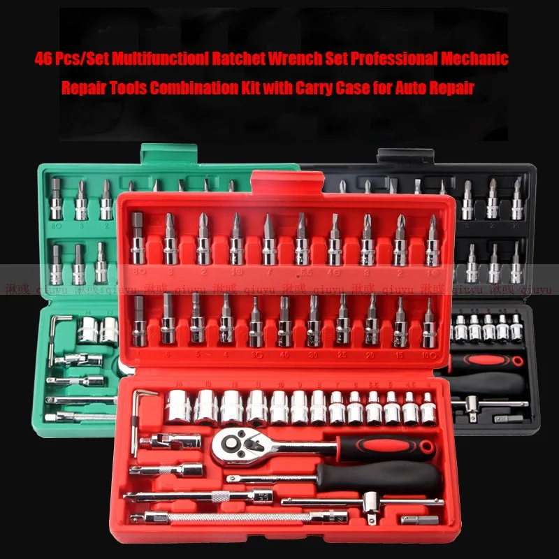 

46 Pcs/Set Multifunctionl Ratchet Wrench Set Professional Mechanic Repair Tools Combination Kit with Carry Case for Auto Repair