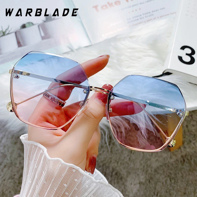 

WarBLade Fashion Rimless Sunglasses Women Retro Classic Designer Sun Glasses Female Metal Polygon Eyewear Blue Pink Shades UV400